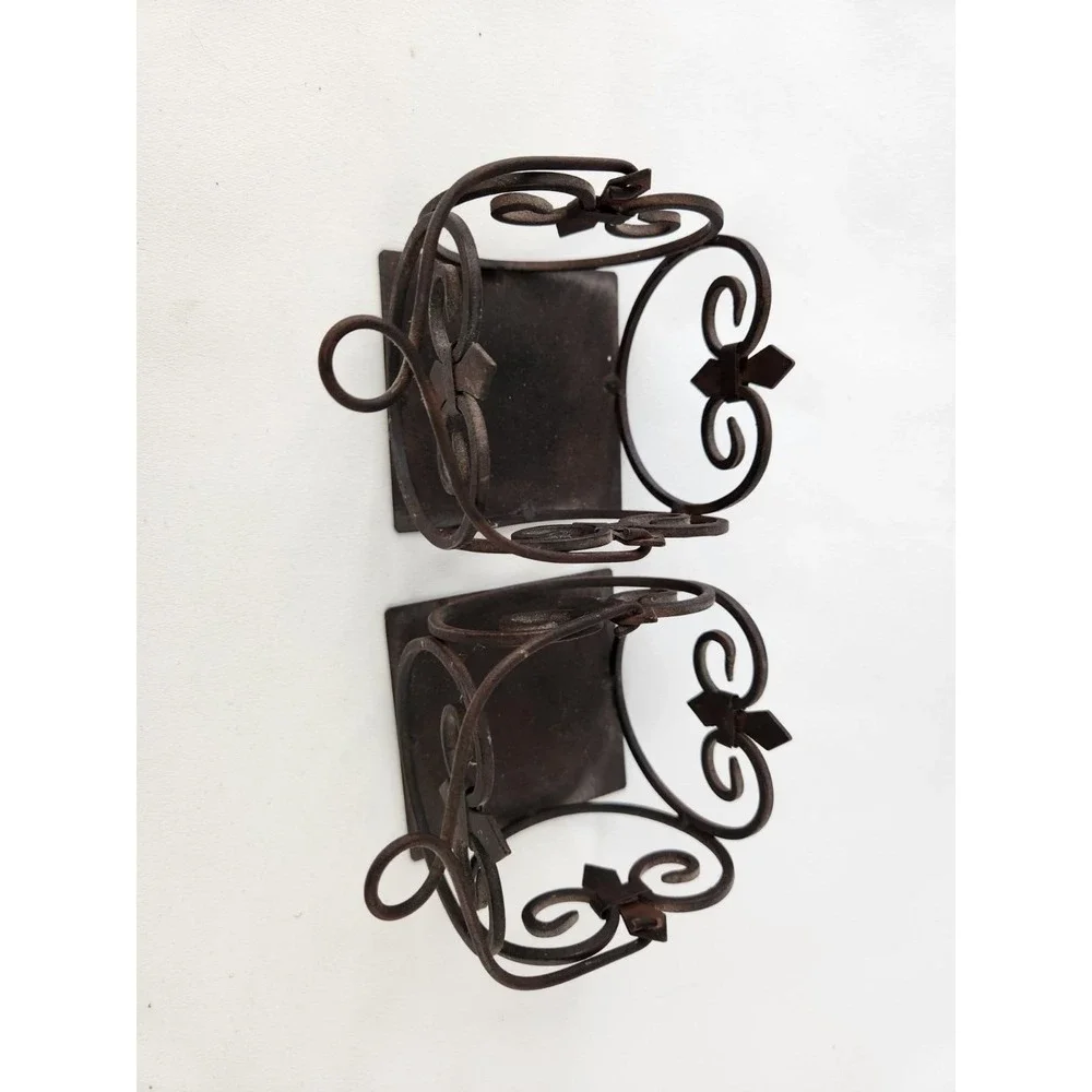 Set Home Interiors Wrought Iron Candle Pillar Holders Votive Bronze Fleur Basket
